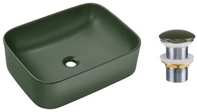 Súprava keramického umývadla na dosku a výpuste Kama 50 cm zelená