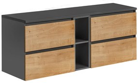 Závěsná skříňka pod umyvadlo Monako s deskou 140 cm šedá/dub hamilton