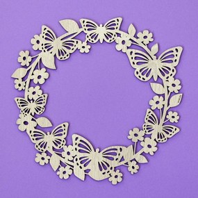 Letný kvetinový veniec na dvere z dreva - Motýle | DUBLEZ