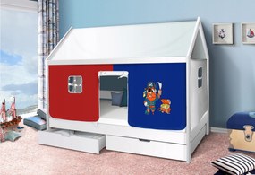 Detská Domčekové posteľ KIDS piráti modročervený - BIELA 200x90 cm