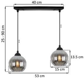 Závesné svietidlo Costa, 2x grafitové sklenené tienidlo, b