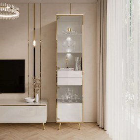 VITRÍNA NESSIE BIELY LESK + ZLATÁ NA NOŽIČKÁCH 45 x 194 cm