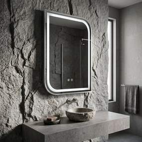 Rea ZONE, LED zrkadlo 60x80cm v ráme z brúsenej ocele, HOM-00301