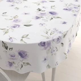 Biante Teflónový oválny obrus TF-024 Fialové ruže na bielom 140x160 cm