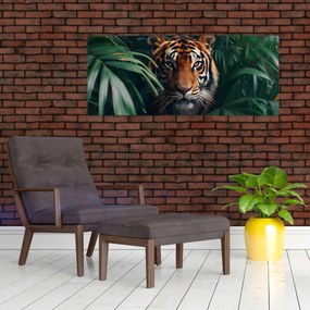 Obraz - Portrét tigra v džungli (120x50 cm)