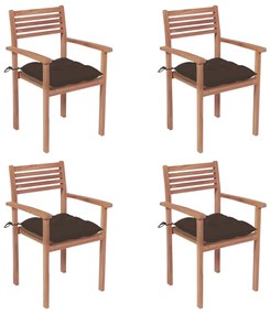 Záhradné stoličky 4 ks sivohnedé podložky teakový masív