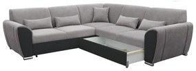 Rozkladacia rohová sedacia súprava VISEU do tvaru L s úložným priestorom, pravé prevedenie, šedá/čierna