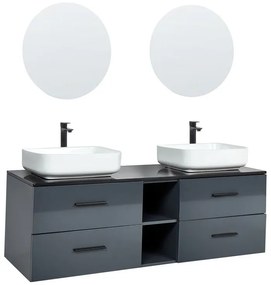 Súprava kúpeľňového nábytku s 2 umývadlami a zrkadlami sivá PILAR Beliani