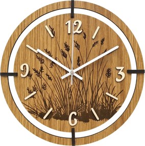 Drevené nástenné hodiny s motívom lúčnych tráv | LIANA: HDF - Javor 30 cm 4809-115521 HDF0705-ruky-silver