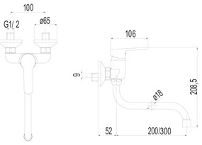 Mereo Mereo, Drezová nástenná batéria, Zuna, s ramienkom rúrkovým ø 18 mm - 300 mm, chróm, MER-CB301A06Z