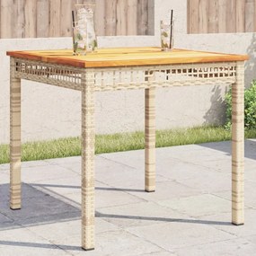 Záhradný stôl béžový 80x80x75 cm polyratan akáciové drevo 366275