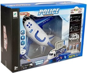 LEAN Toys Skladacie policajné lietadlo s autami 1:64 so svetlom a zvukom