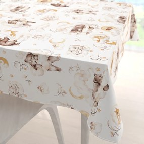 Biante Detský bavlnený štvorcový obrus Sandra SA-456 Medvedíkovia zajačikovia a veveričky v oblakoch na bielom 90x90 cm