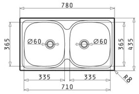 Pyramis 100125101 - Kuchynský drez E78 78x43,5 cm satin