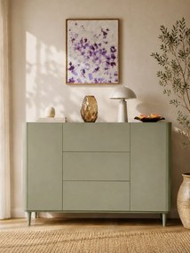 Komoda Elivo 150 cm so zásuvkami na nožičkách - eukalyptus / dub baltic dune