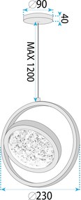 Toolight Toolight, krištáľové závesné svietidlo 8W, 3000K, 500lm, LHJ106-1CP, ružové zlato, OSW-50070