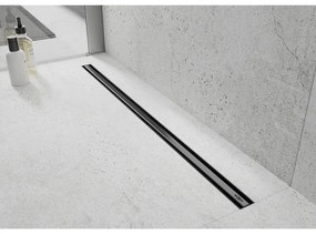 MEXEN Flat nerezový sprchový žľab s rotačným 360° sifónom 150 cm, vzor SLIM, čierna matná, 1741150