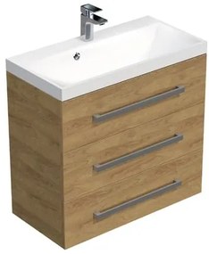 Kúpeľňová skrinka s chrómovými úchytmi a umývadlom SAT Cube Way 80x71x40 cm dub Hickory mat CUBE2803DH, 1 ks