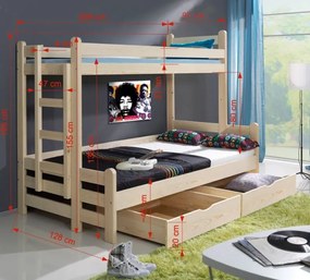 Detská poschodová posteľ s rozšíreným spodným lôžkom a zásuvkami BENJAMIN - šedá - 200x90/120 cm