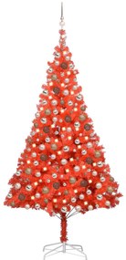 Umelý vianočný stromček s LED a sadou gulí 240 cm červený PVC 3077602