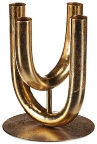 Kovový svietnik so 4 ramenami na kužeľové sviečky,zlatý, 14 x 14 x 18 cm