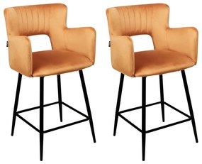 Sada 2 zamatových barových stoličiek oranžová SANILAC Beliani