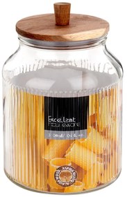 VILDE Sklenená dóza, vrúbkované sklo s akáciovým vekom, 3l EXCELLENT