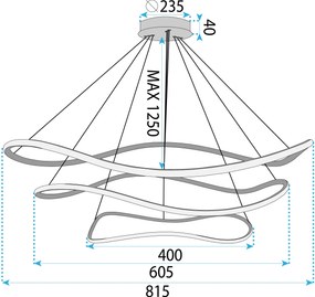 Toolight Toolight, LED závesná lampa 40/60/80cm, 82W, 3000K, LHJ016-CP3, čierna matná, OSW-50006
