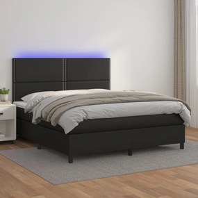 Boxspring posteľ s matracom a LED čierna 180x200 cm umelá koža 3135897