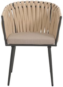 Záhradné stoličky HWC-N38 (SET 6 ks), olefínové lano, krémové vankúše - svetlo hnedá