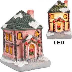 Dekorácia malinký svietiaci ružový domček LED - 4*5*6 cm