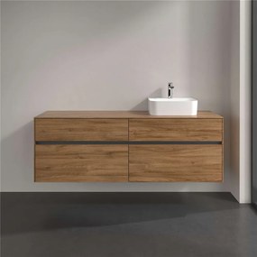 VILLEROY &amp; BOCH Collaro závesná skrinka pod umývadlo na dosku (umývadlo vpravo), 4 zásuvky, s LED osvetlením, 1600 x 500 x 548 mm, Oak Kansas, C106B0RH