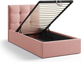 Ružová čalúnená jednolôžková posteľ s úložným priestorom s roštom 90x200 cm Phaedra – Micadoni