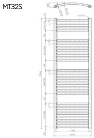 Mereo, Vykurovací rebrík 600x1850 mm, oblý, biely, stredové pripojenie, MER-MT44S