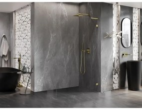 Mexen Lunar L, sprchová stena pravá 50 x 200 cm, 8mm číre sklo, zlatý lesklý profil, 830L-050-000-50-00-P