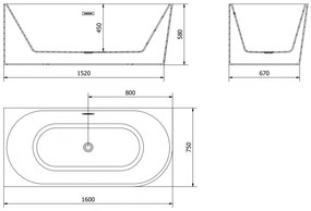 Mexen Mia, voľne stojaca rohová vaňa, lavá, 160 x 75 cm, biela, čierny matný prepad, 52691607500L-70