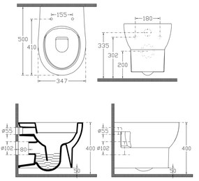 Aqualine, ABSOLUTE závesná WC misa, Rimless, 50x35 cm, biela, 10AB02002