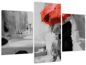 Obraz - Zamilovaný pár pod dáždnikom, červený (90x60 cm)