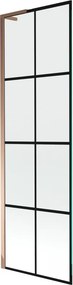 Mexen Next L, 1-krídlová vaňová zástena 60 x 150 cm, 6mm číre sklo-čierny vzor, ružové zlato profil, 895-060-000-03-77-60