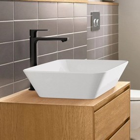 HANSGROHE Rebris E páková batéria pre umývadlové misy CoolStart, s plastovou odtokovou súpravou s tiahlom, výška výtoku 242 mm, matná čierna, 72591670