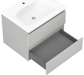 Mexen Rivel, kúpeľňová skrinka 60 cm s umývadlom Vela, 2 zásuvky, drážkovaná, sivá matná/biela, 91A20-06047-2-BFF62-W23M01