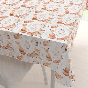 Biante Detský bavlnený obdĺžnikový obrus Sandra SA-523 Líšky a sovy na bielom 100x140 cm