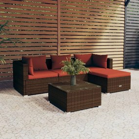 vidaXL 5-dielna záhradná sedacia súprava s vankúšmi polyratan hnedá