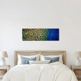 Obraz - Pávie perie (s hodinami) (90x30 cm)