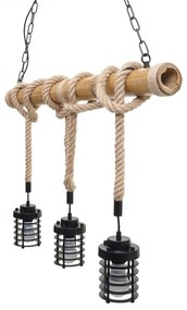 Závesné svietidlo H82 industrial, klietka 3 74203 - kov / bambus - Čierna