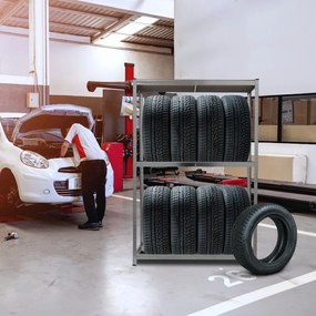 Regál na pneumatiky TYRE, 120x40x180cm, max 795kg, strieborná / bledohnedá Jurhan