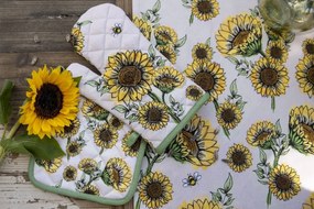 Béžová bavlnená chňapka - rukavice so slnečnicami Unny Sunflowers - 18*30 cm