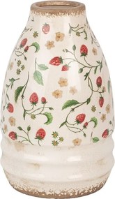 Béžová keramická váza s jahôdkami Wild Strawberries M - Ø 21*32 cm