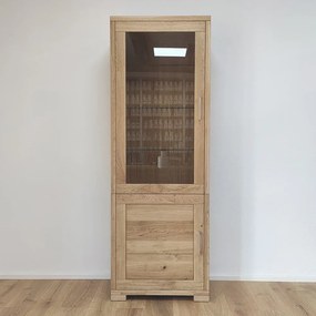 Moderná vitrína so skrinkou s otváraním vľavo, 70x43x200 cm