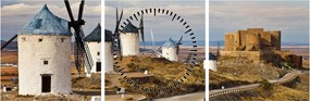 Obraz - Veterné mlyny Consuegra, Španielsko (s hodinami) (90x30 cm)